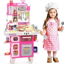 RUVINCE Kids Kitchen Playset, Play Kitchen Set with Sound & Light, Cooking Stove with Steam, Toy Sink,Play Food Toy and Kitchen Accessories for Pretend Play, Kitchen Toy Set for Toddler Girls