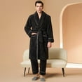 thumbnail image 5 of Matching Couples Pajamas Unisex Soft Plush Robe Cozy Warm Bathrobe Fuzzy Female Long Spa Robe Sleepwear Long Sleeve Loungewear with Pockets 2 Piece Black XXXL, 5 of 7
