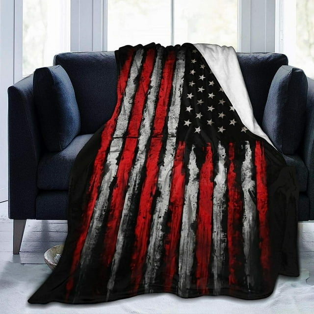 Novelty Plush Microfiber Throw Blanket, Red & White Grunge Distressed American Flag Pattern Throw for All Seasons, Easy Care Air Conditioning Blanket