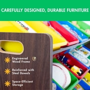 Humble Crew Storage Organizer with 16 Plastic Bins for Kids & Toddlers, Dark Wood/Primary