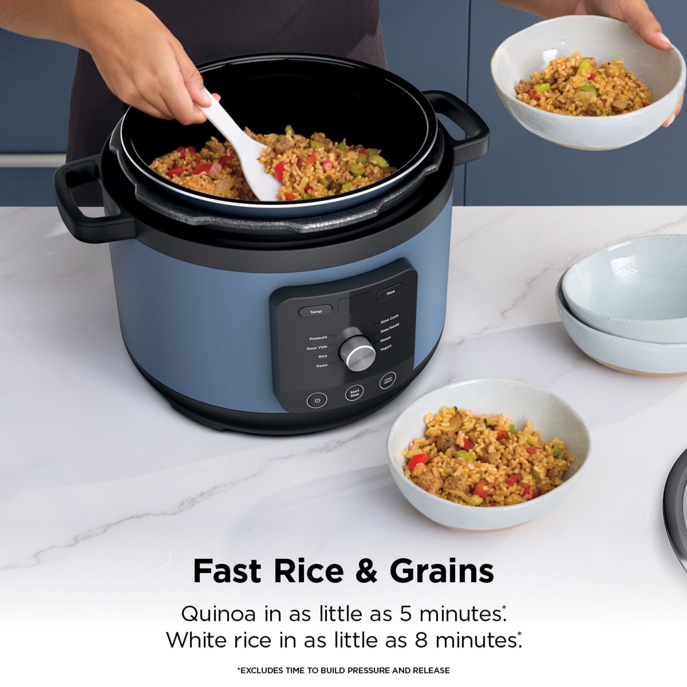 Ninja HyperHeat 9-in-1 Electric Pressure Cooker with SimpliServe Pot — 6.5 Qt, Cooks Up to 2X Faster, 1200W, Feeds 8–10, PC201 Blue Macaron