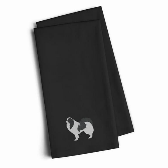 Japanese Chin Black Embroidered Towel Set of 2