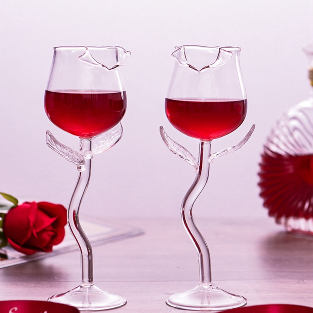 UIYIHIF Rose Wine Glasses Set of 2 Rose Flower Shaped Wine  Goblet Creative Wine Cocktail Glass Juice Glass for Party Wedding Festival  Kitchen Bar Celebration: Wine Glasses