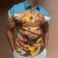 thumbnail image 2 of Highland Cow with Sunflowers Men Zipper T-shirt Summer Casual Short Sleeve T-shirt Top, 2 of 7
