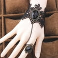 thumbnail image 3 of UDIYO Rose Decor Black Lace Ring Bracelet Women Faux Gem Faux Pearl Ring Hand Chain Jewelry Accessory, 3 of 7
