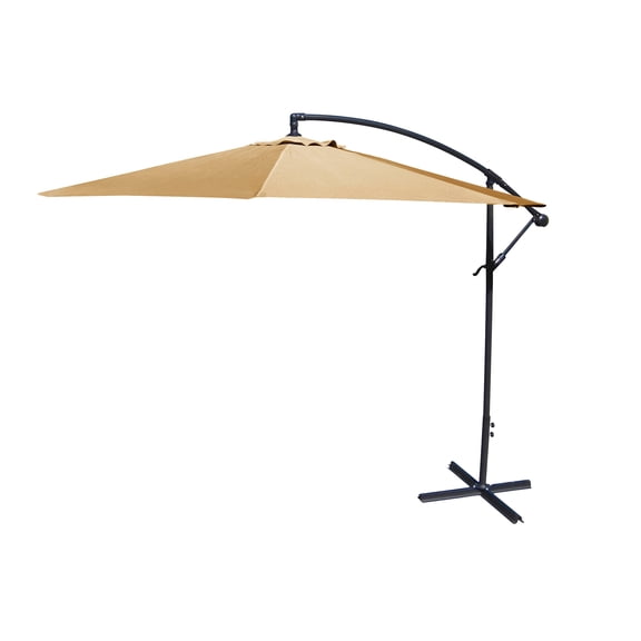 Jordan Manufacturing 8' Khaki Solid Octagon Folding Offset Cantilever Patio Umbrella with Crank Opening