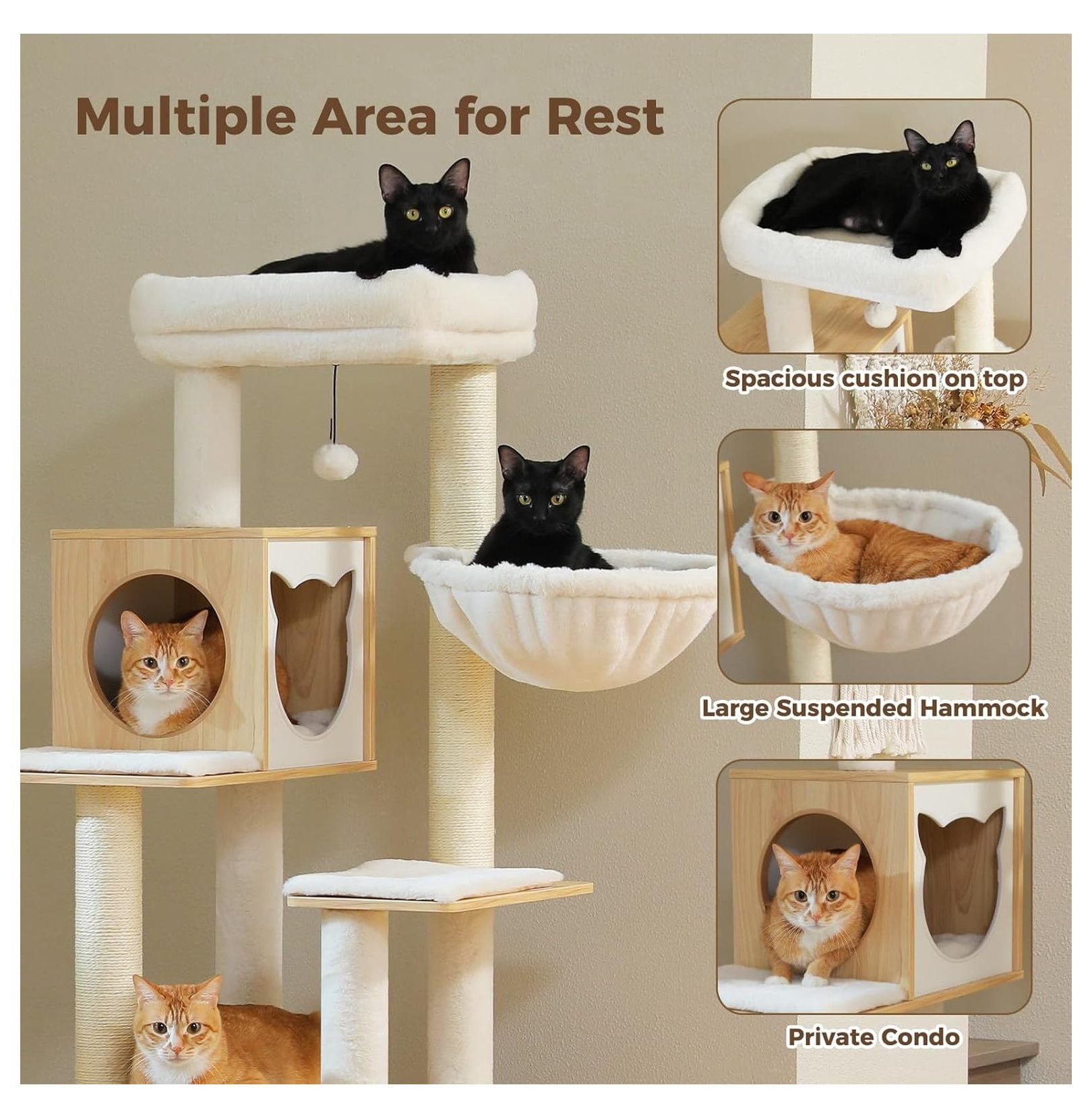 Cat Tree with Litter Box, 57.5" Indoor Cat Tower Beige