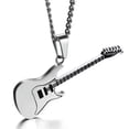 thumbnail image 2 of Silver/Gold/Black Stainless Steel Guitar Pendant Mens Music Lover Chain Necklace, 2 of 9