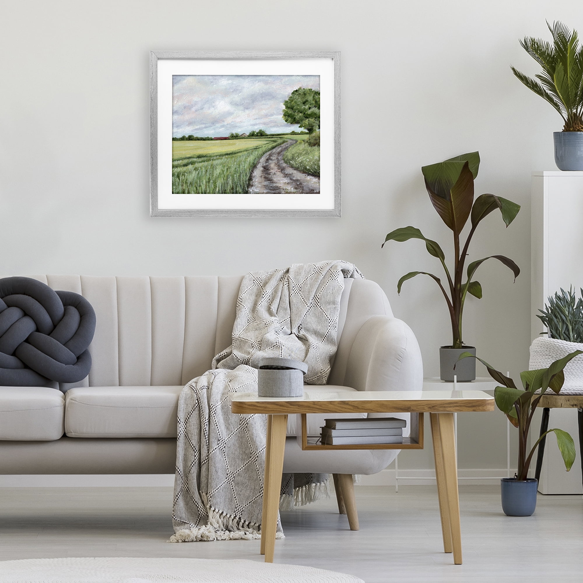 Winding Country Roads Gray Framed Print Under Glass, design by Leah Noel Art