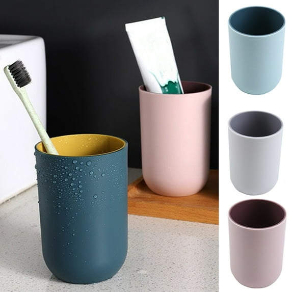 Travelwant 2 Packs Modern Round Plastic Unbreakable Tumbler Cup for Bathroom Vanity Countertops for Rinsing, Drinking, Storing Dental Accessories and Organizing Makeup Brushes-2.83inx2.83inx4.13in