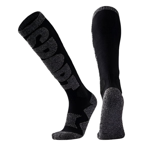 TELOLY Men'S Knee High Ski Socks - Warm Thermal Winter Sports Socks, Stretchy One Size, Cushioned Durable for Skiing Snowboarding, Black