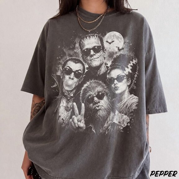 Retro Halloween Monster Selfie Comfort Colors Shirt, Funny Spooky Season Tee, Halftone Classic