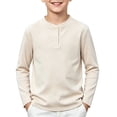 thumbnail image 2 of Resicozy Boys Long Sleeve Henley Shirt for Kids, Casual Solid Color, Fall Winter Clothes 2-12 Years Beige 130, 2 of 6
