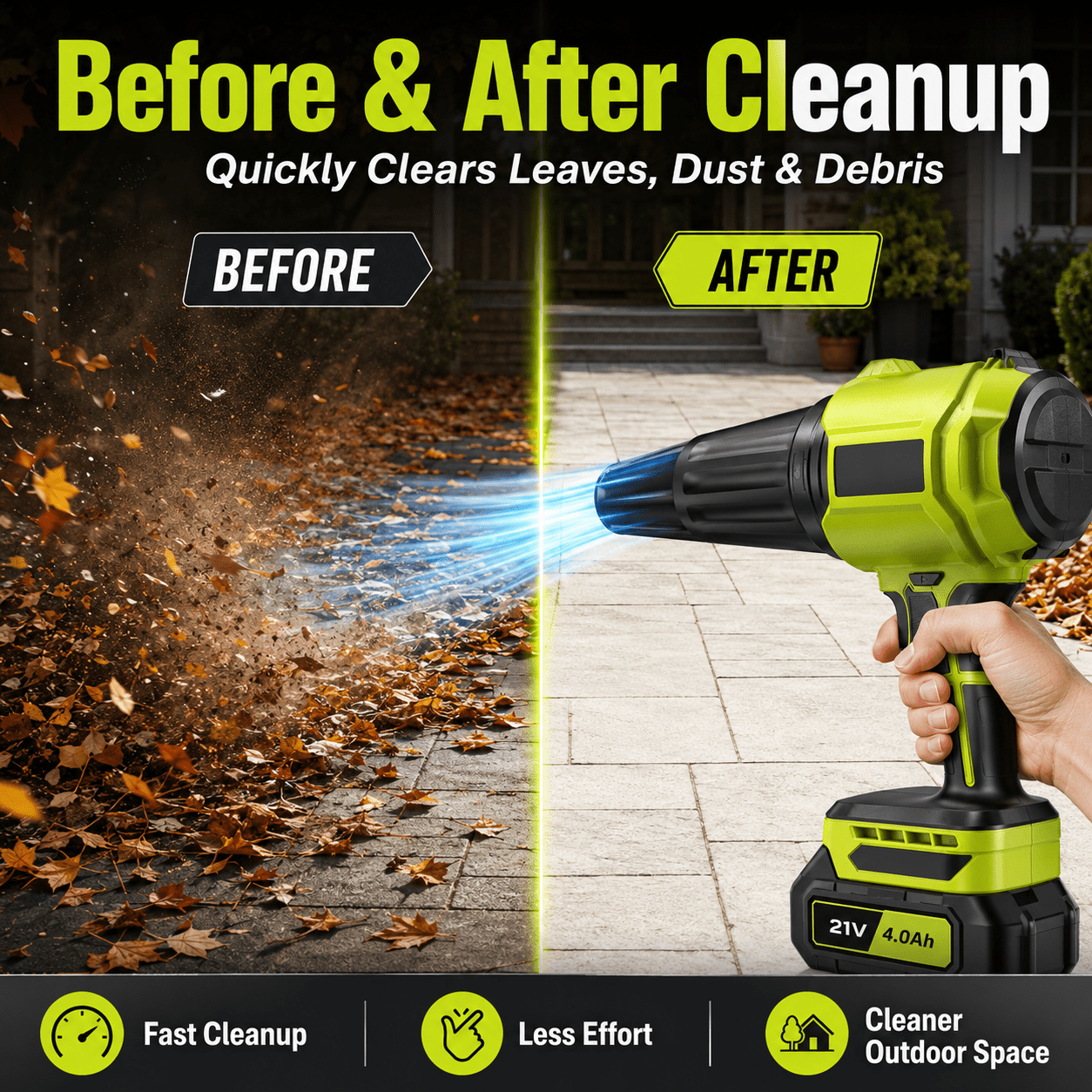 Cordless Leaf Blower with 2x 4.0Ah Batteries, 980,000 RPM Handheld Electric Leaf Sweeper, Lightweight Blower for Patio Cleaning, Lawn Care, Dust and Snow Removal