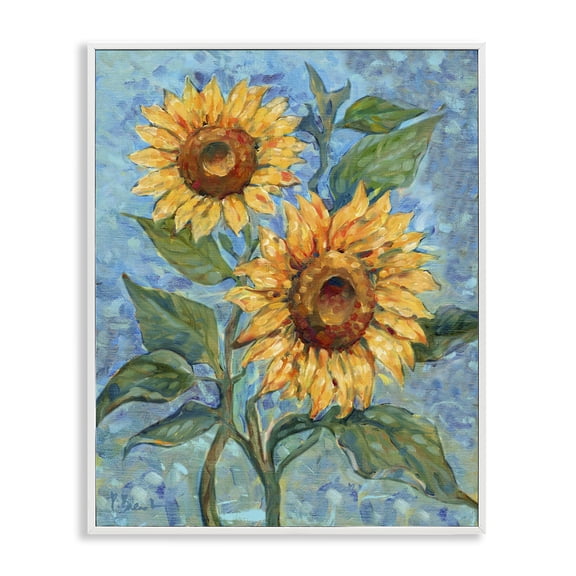 Stupell Industries Cottage Traditional Sunflowers on Blue White Framed Giclee Art, 16 x 20, by Paul Brent