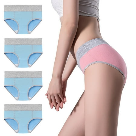 ATOYSOY Women s Shapewear Control Briefs Seamless Plus Size Hip Lifting Cotton Panties  4 Pack Underpants Solid Panty Classic Briefs Girls Comfy Multipack Stretchy Clearance Blue L
