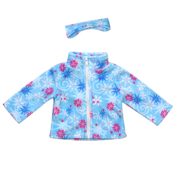 Sophia's Snowflake Print Fleece Jacket & Matching Earmuff Set for 18   Dolls, Light Blue