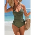 thumbnail image 2 of Charmo Womens Ruched V Neck One Piece Swimwear Ribbed Tummy Control Bath Suit, 2 of 4