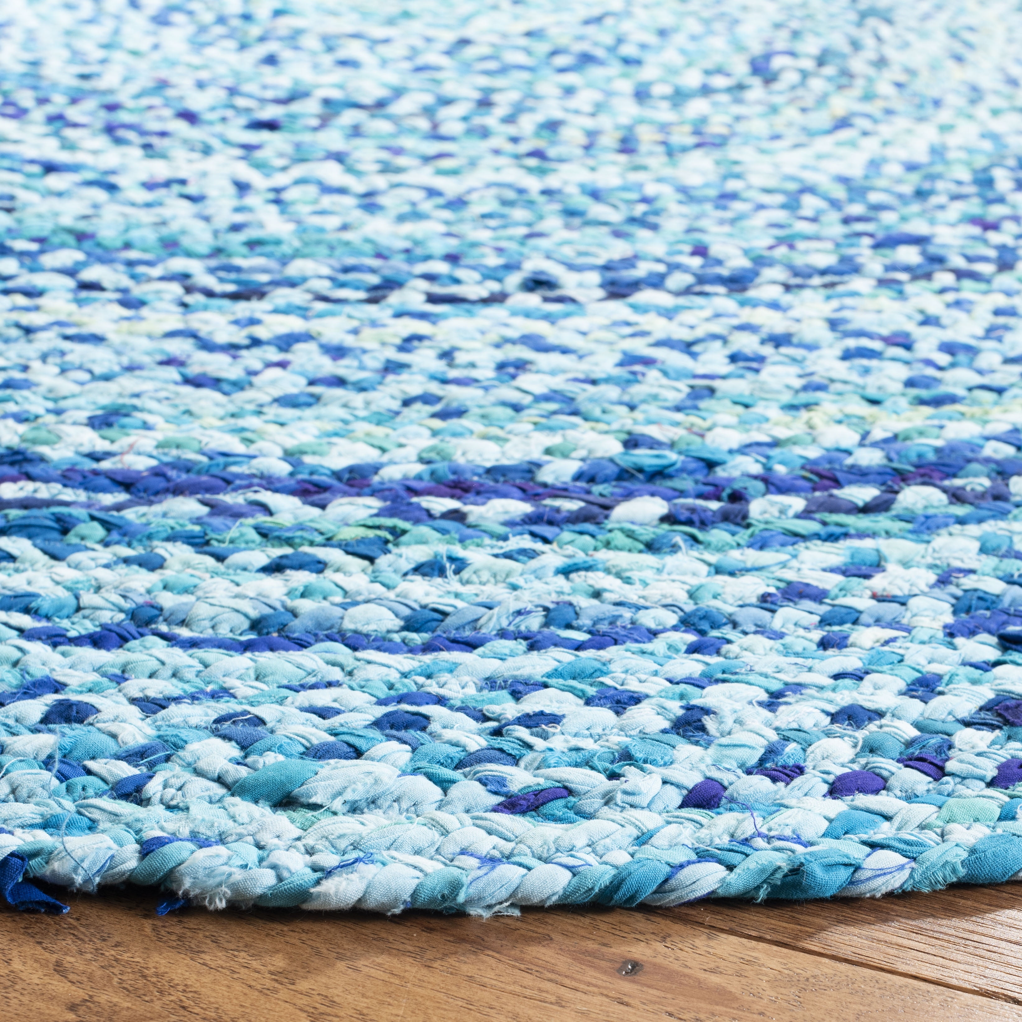 SAFAVIEH Braided Calvin Transitional Cotton Reversible Area Rug, Turquoise, 7' x 7' Round
