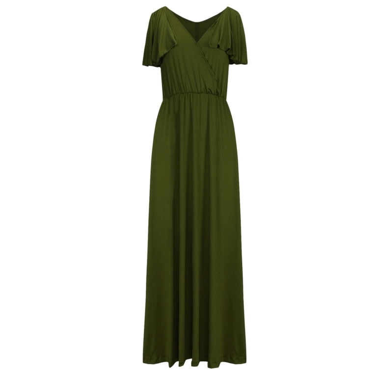 Uppada Womens 2025 Formal Evening Gowns Maxi Dress Cocktail Party V Neck Sleeveless Wedding Guest Long Elegant Dress Pleated Loose Dresses Army Green,
