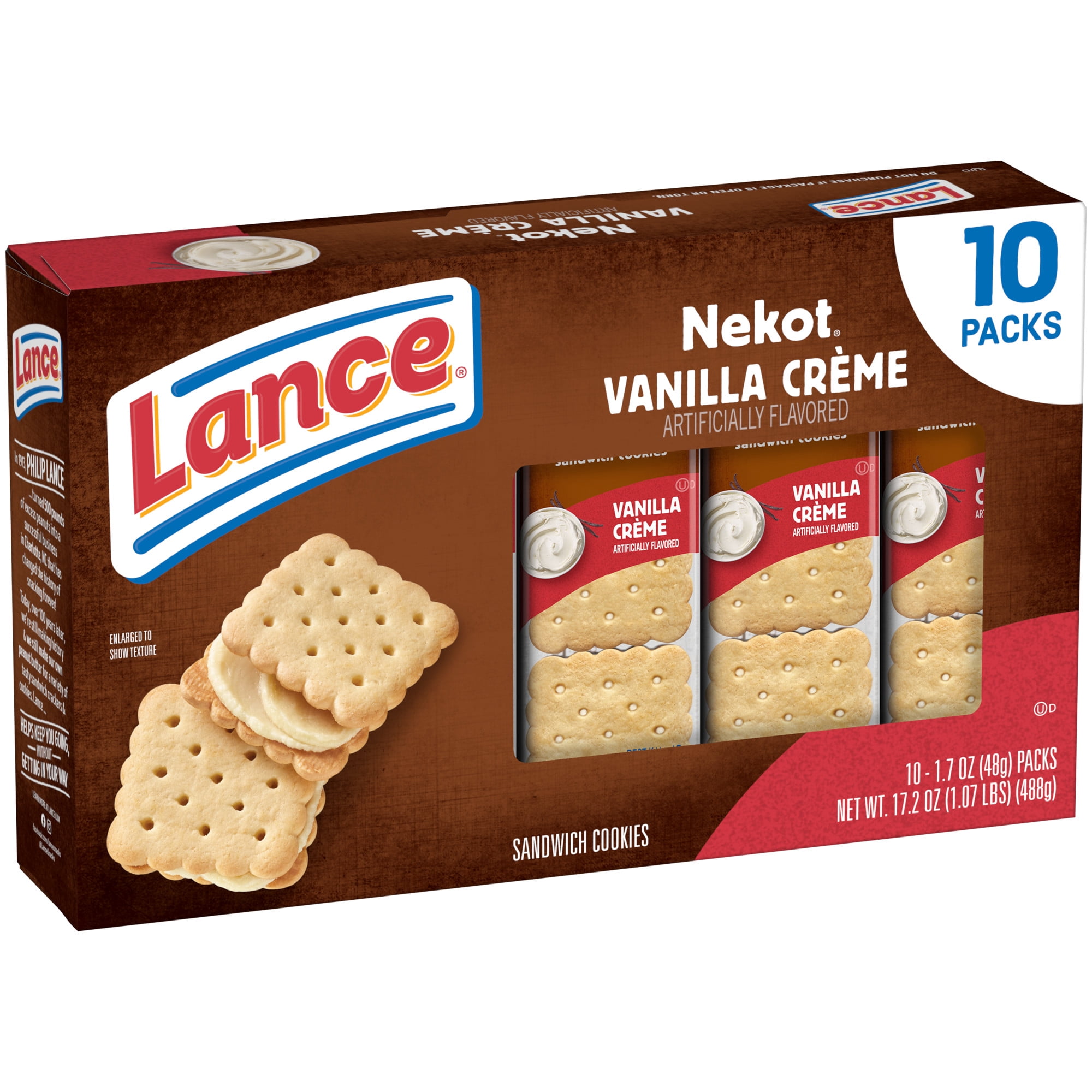 Lance Sandwich Cookies, Nekot Vanilla Creme, 10 Packets, 6