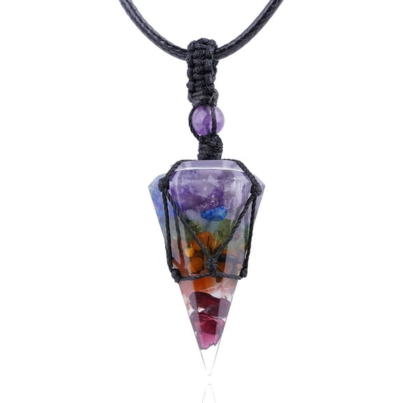 6 Facet Point Crystal Necklace Lucky Healing Stone Chakra Pendant with Adjustable Rope Natural Quartz Yoga Spiritual Necklaces Jewelry for Men Women