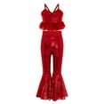 thumbnail image 2 of Miutii Kids Girls Jazz Dance Outfits Tulle Ruffle Camisole Top with Bell-Bottom Pants Sequins Ballroom Dancewear Red 8, 2 of 7