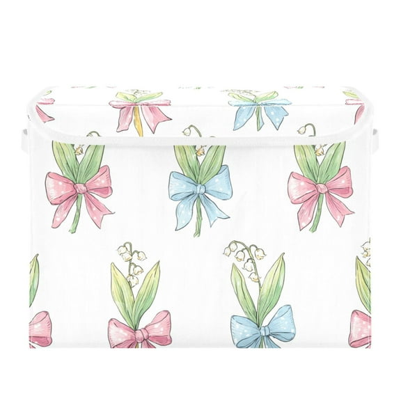 Pastel Bows on Flowers Foldable Storage Bin with Lid and Handle Collapsible Storage Box 16.5 x 12.6 x 11.8 inches