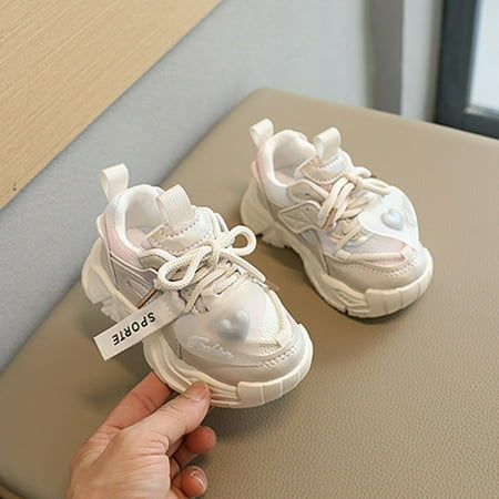 

BLTIBY Toddler Infant Girls Mesh Sports Shoes Breathable Lace Up Soft Shoes Kids Baby Sneakers Soft Lightweight Fit Shoe Beige 6-7 Years