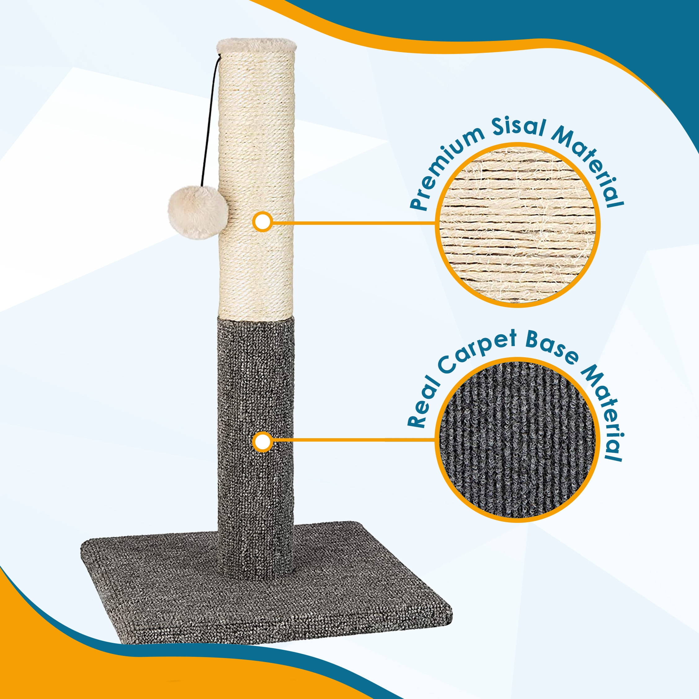 PAWBEE Cat Scratching Post with Sisal Rope & Hanging Ball Toy, 20”