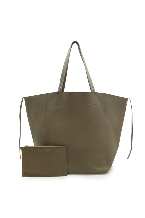 Pre-Owned CELINE Cabas Phantom Medium Tote Bag, Large Shoulder Leather, Greige (Fair)