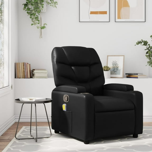 vidaXL Massage Recliner Chair Black Faux leather, metal, plywood Single