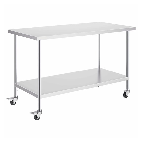 Stainless Steel Work Table 30x60x38 Inch - Commercial Kitchen Prep Table with Wheels, Adjustable Shelves - Heavy Duty Restaurant Workstation, Silver