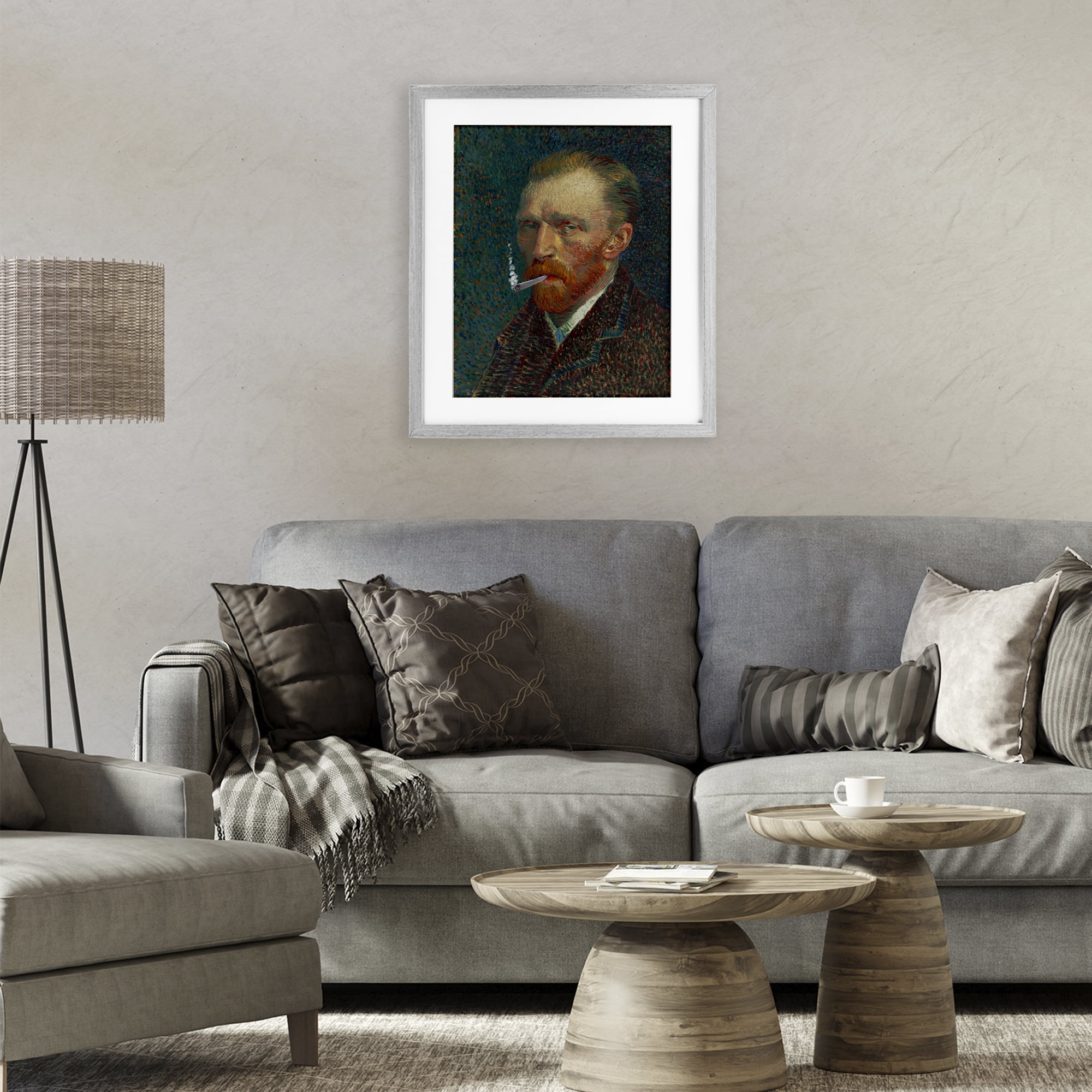 Van Gogh Portrait with Smoke Gray Framed Print Under Glass, design by Masters Redux