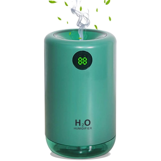 Portable Cool Mini Humidifier, 500ml Personal Desktop Humidifier,2000mAh Battery With Digital Display, Night-Light Cool Mist Humidifier for Bedroom,Office,Travel(Mute, 2 Mist Modes)