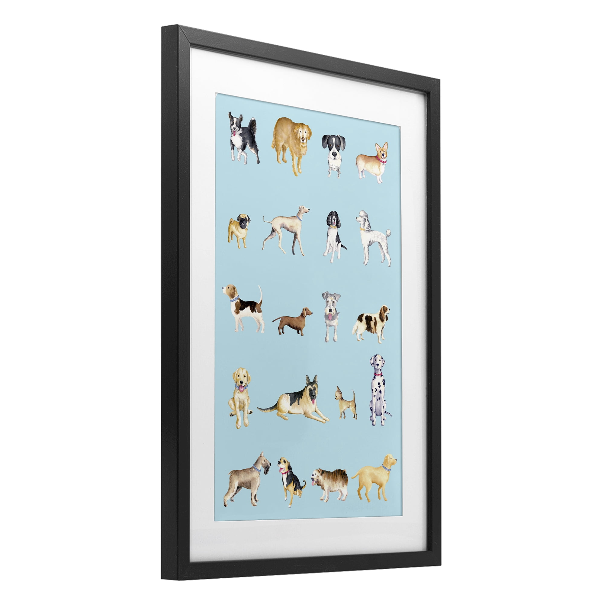 Stupell Industries Dog Breeds on Blue Black Framed Print Under Glass, design by Andi Metz