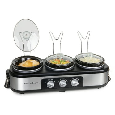 HomeCraft 1.5-Quart 3 Basins Stainless Steel Buffet Server Slow Cooker