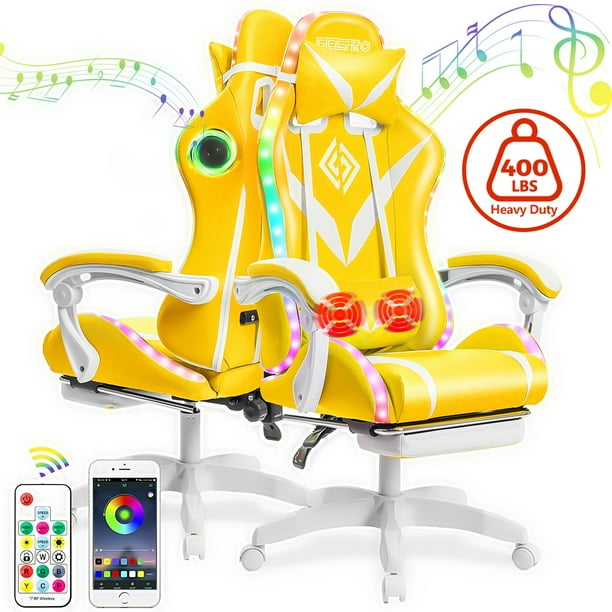 Hoffree Massage Gaming Chair with Bluetooth Speaker and RGB LED Lights