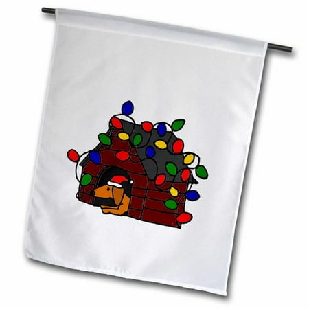3dRose Funny Dachshund in Doghouse with Christmas Lights  Garden Flag  18 by 27-Inch