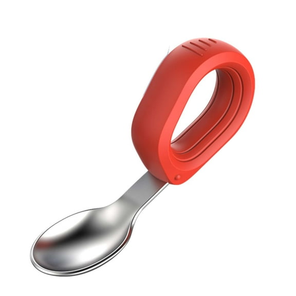 Aihimol Round Handle Fork And Spoon Set Stainless Steel Training Food Spoon Children's Tableware Silicone Short Handle Extended Fork And Spoon