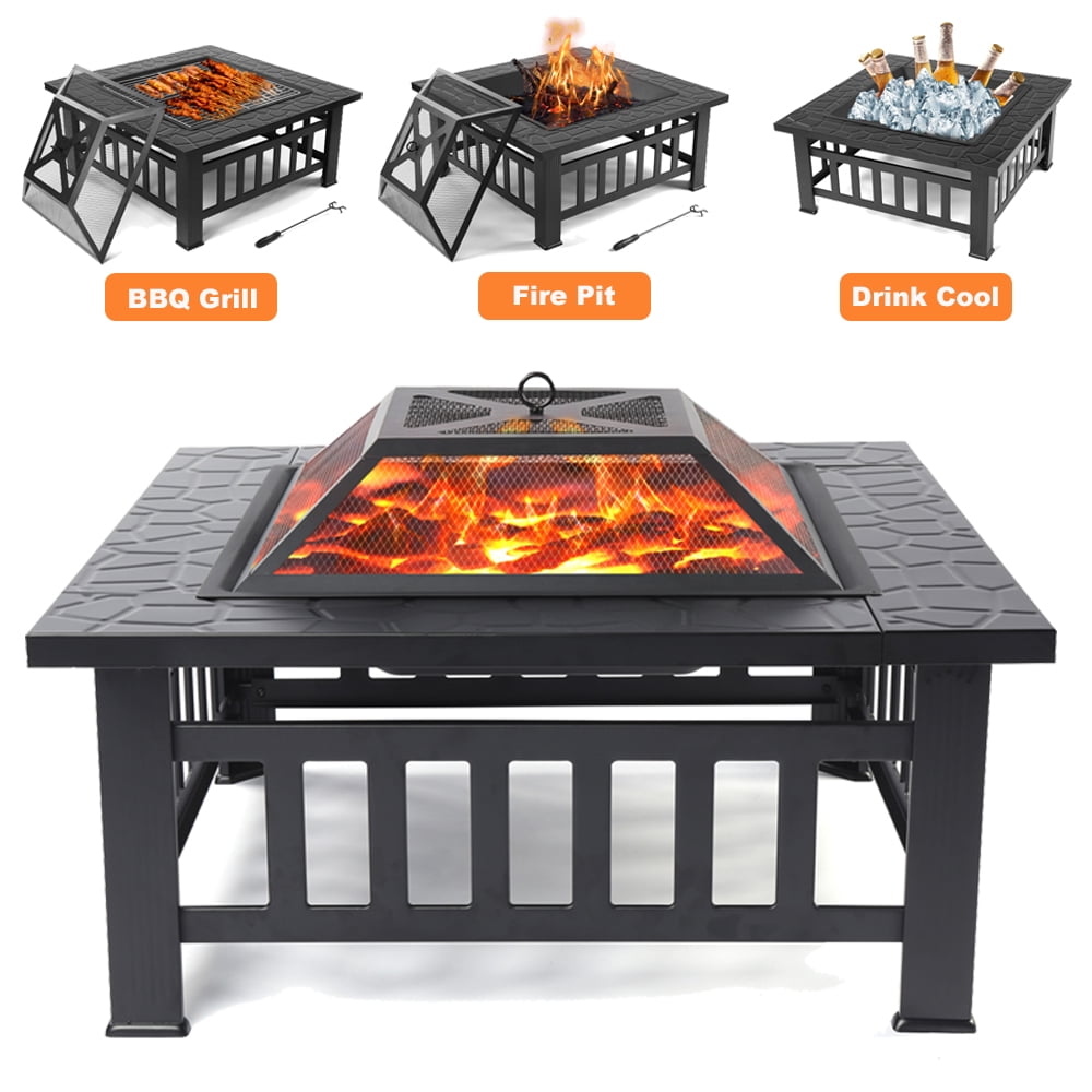 31 Wood Burning Fire Pit Heavy Duty Steel Firepit Bowl with Spark Screen Cover Log Grate Fire Poker for Backyard Bonfire Patio Hykolity 2 in 1 Fire Pit Outdoor Firepit with Cooking Grill 