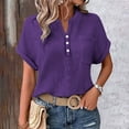 thumbnail image 2 of Yubnlvae Women's Wrinkle-Finish Shirt - Relaxed Batwing Sleeve Pocket Detail Casual Top (Double Layer Fabric | Workwear Inspired) (Purple | XL), 2 of 9