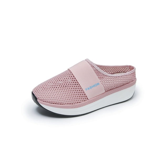 Woobling Chaussures Décontractées pour Femmes à Enfiler Ballerines Bout Rond Pantoufles Antidérapantes Mules Sabots de Travail Rose 7.5