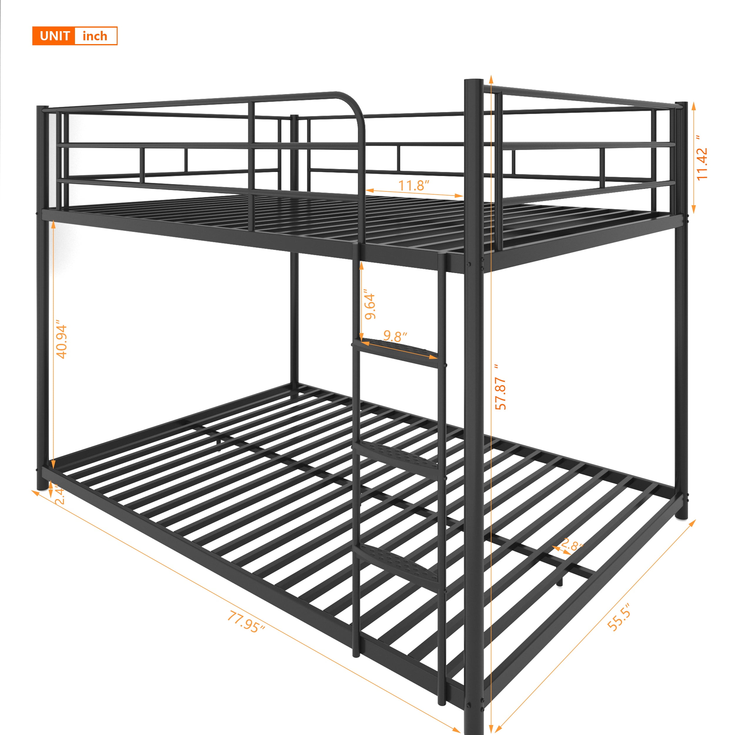 Bunk Bed Full over Full Metal Bunk Bed for Kids,Adults,Heavy Duty Bunk Bed with Full-Length Guardrail,Comfortable Step,Easy to Assemble