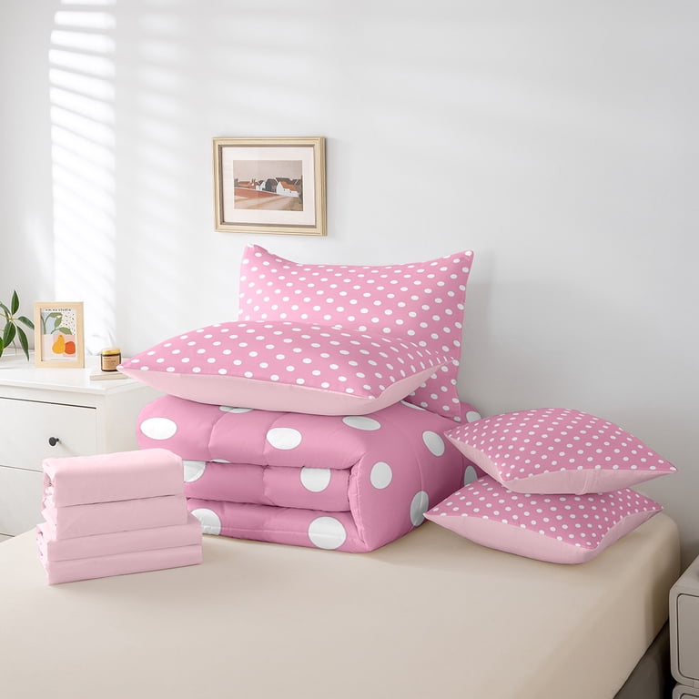 Erosebridal Polka Dots Bedding Full Size, Pink White Bed Set