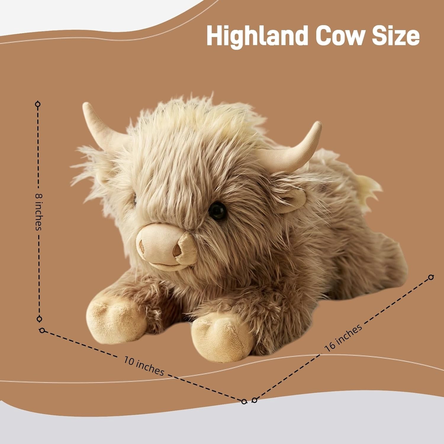 Guvpev 16" Weighted Highland Cow Stuffed Animal, Soft Shaggy Cow Plush Toy for Anxiety Relief and Sensory Comfort, Cuddly Farmhouse Cow Plush Pillow, Unique Birthday Gift