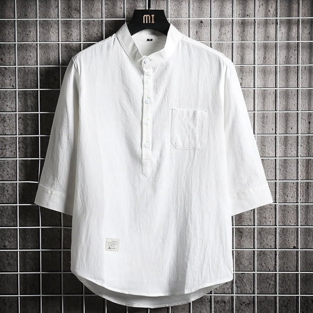 Chemises pour Hommes, Mode Décontractée Col Rabattu Boutons Manches Coudées Blouse Hauts Chemise