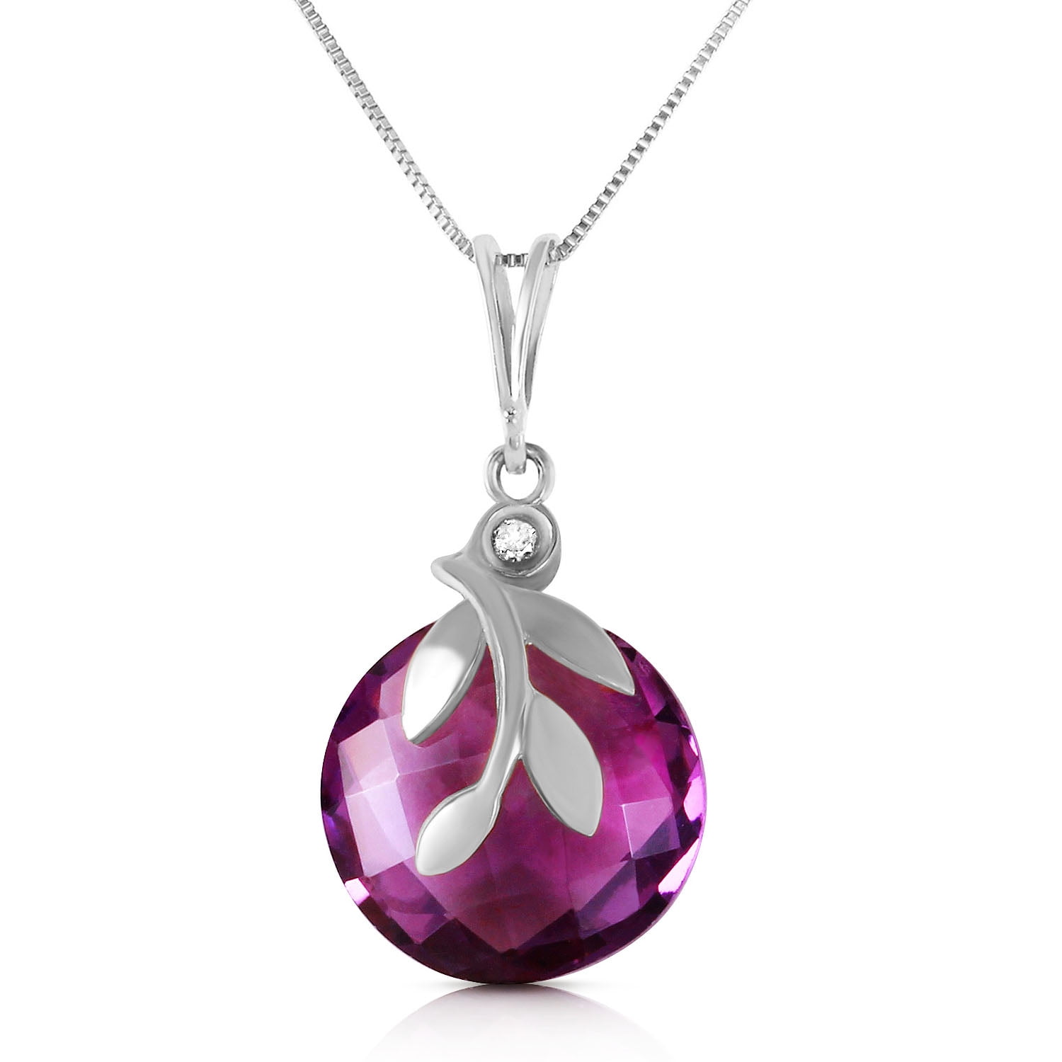 Galaxy Gold 14K Solid Gold Natural Amethyst Pendant Necklace for Women - White Gold Fine Jewelry