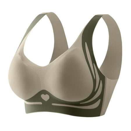 Gnurob Womens Sports Bras Plus Size Seamless Brassiere Wirefree Push Up Bralette Comfort Breathable Bralettes Full Support Yoga Bra Everyday Sport Wear Clearance Saving Green XX-Large