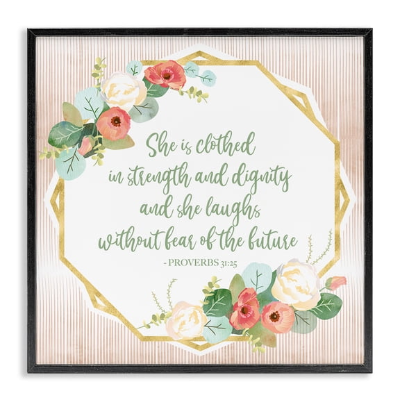 Stupell Industries French Country Floral Bible Verse Phrase Black Framed Giclee Art, 12 x 12, by Sally Ball Sharp